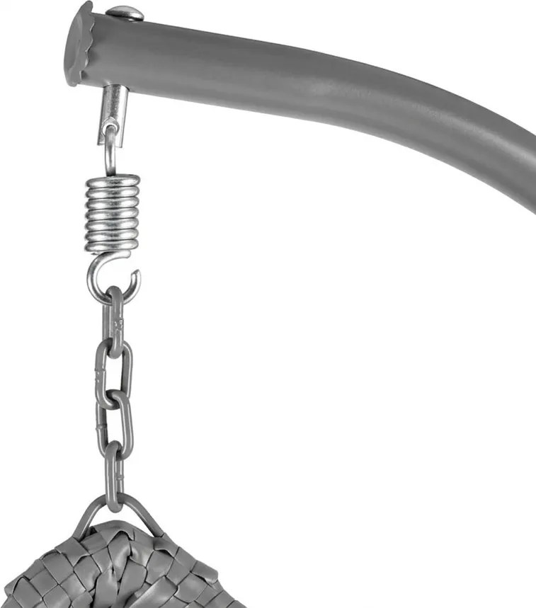 Sivé závesné kreslo KOKON so stojanom, bielo-sivý vankúš