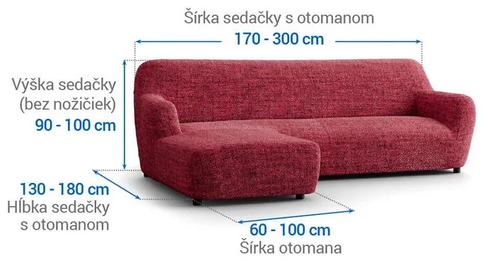 Bielastické poťahy VITTORIA bordó sedačka s otomanom vľavo (š. 170 - 300 cm)