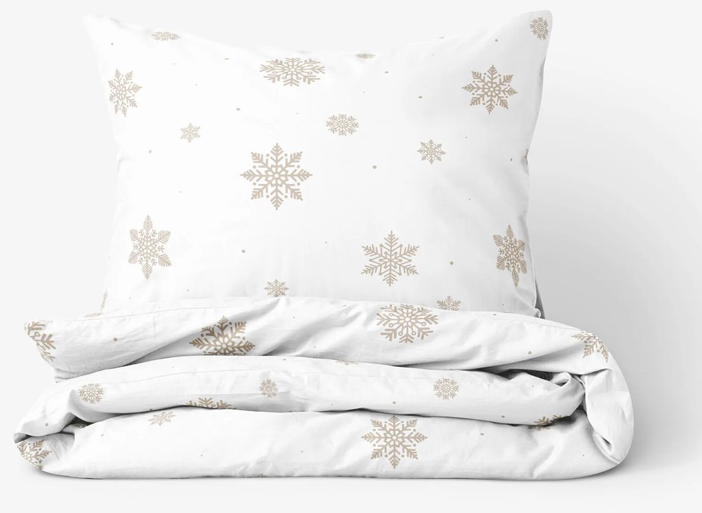 Goldea bavlnené posteľné obliečky - snehové vločky na bielej 140 x 200 a 70 x 90 cm