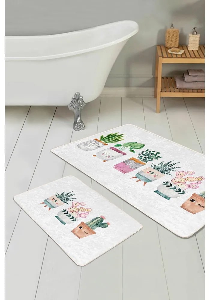 Biele zamatové kúpeľňové predložky v súprave 2 ks 60x100 cm Succulent – Mila Home