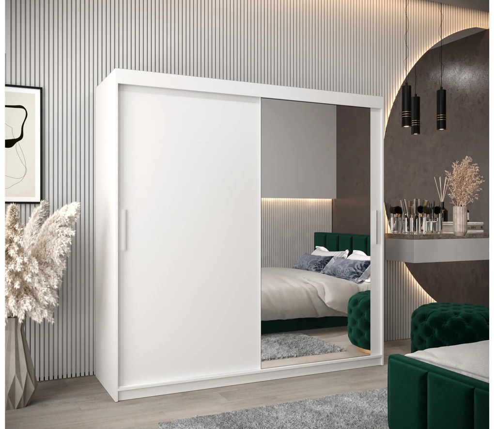 Šatníková skriňa 200 cm Toki 2 (Biela matná + Biela matná). Akcia -20%. Vlastná spoľahlivá doprava až k Vám domov. 1065013