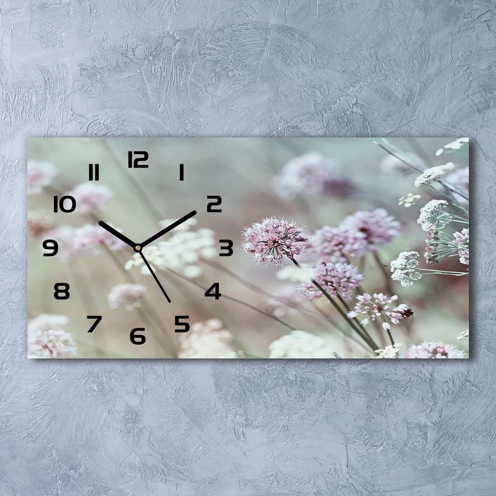 Sklenené hodiny na stenu tiché Divoké kvety pl_zsp_60x30_f_68608156