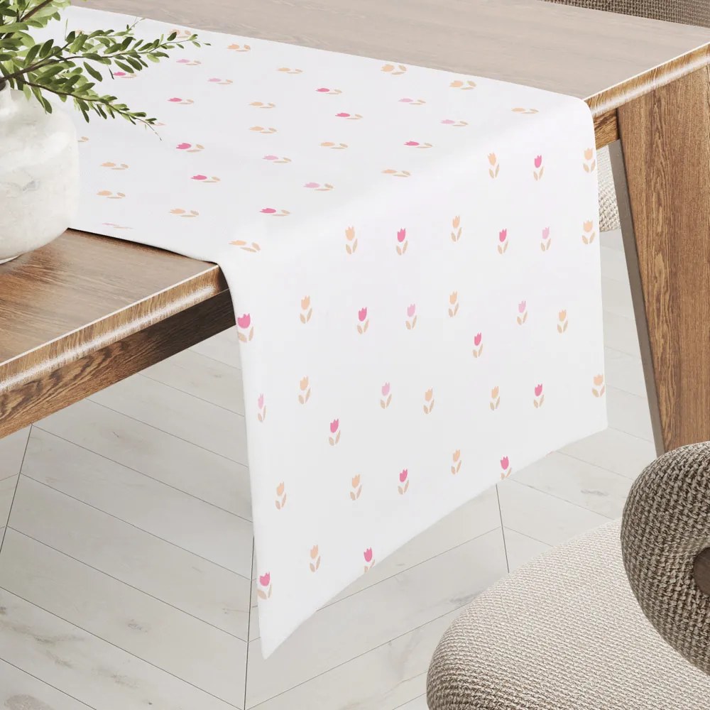 Biante Teflónový behúň na stôl TF-115 Farebné tulipániky na bielom 45x140 cm