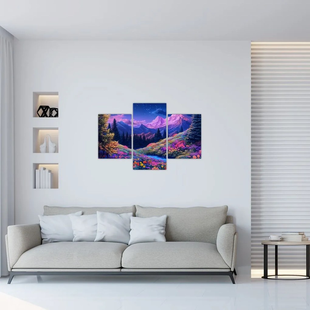Obraz - Fialová krajina pri úplnku (90x60 cm)