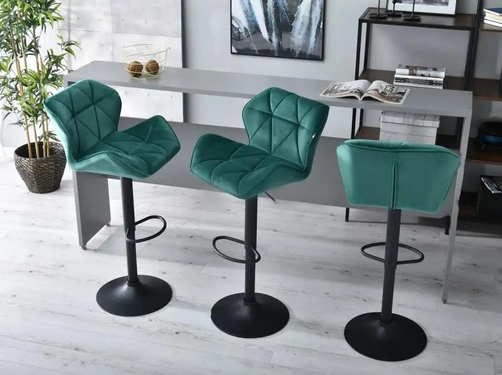 Dizajnová barová otočná stolička CAMI zelená s čiernou nohou