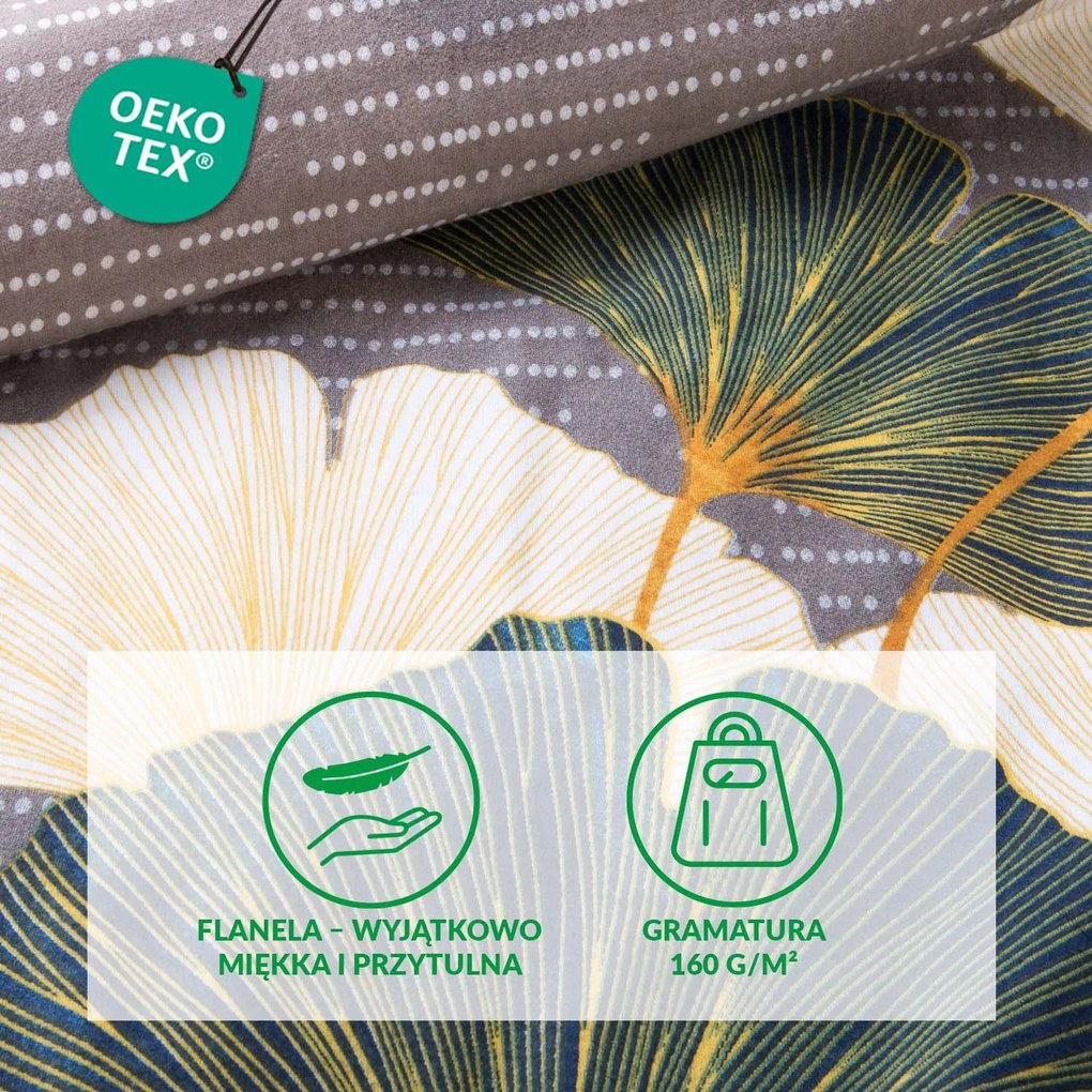 FLANELOVÉ OBLIEČKY FLANELOVE 160X200 CM, 2KS 70X80 CM LISTY