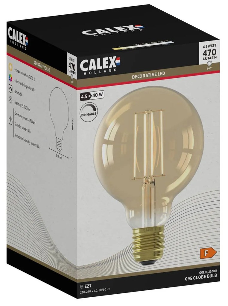 Calex E27 G95 4,5W LED filament zlatá 821 stmieva