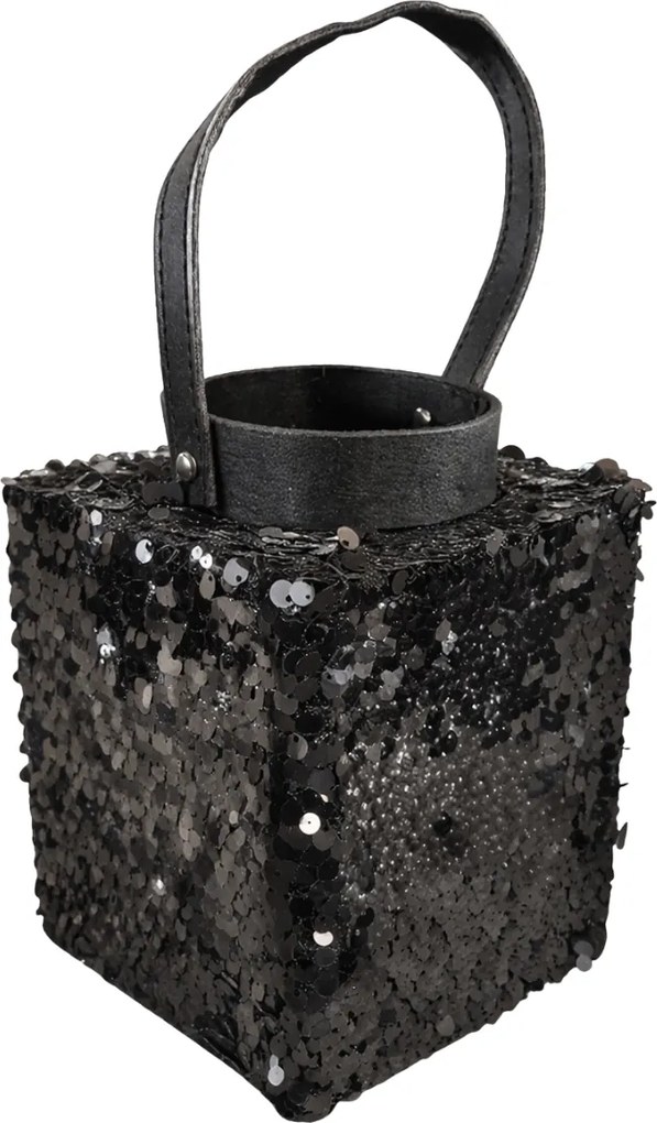 Lucerna s flitrami LOFTY GLAM 27 cm, čierna