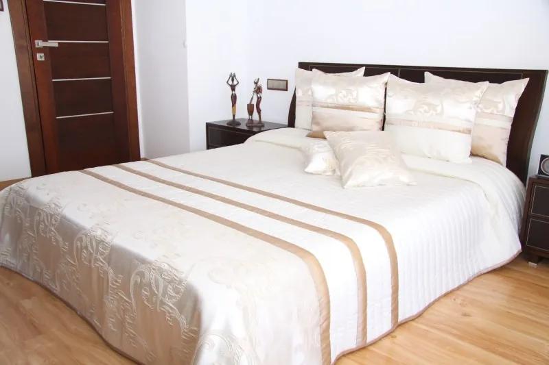 DomTextilu Luxusný prehoz na posteľ krémový s karamelovými pásmi Šírka: 220 cm | Dĺžka: 240 cm 2483-104073