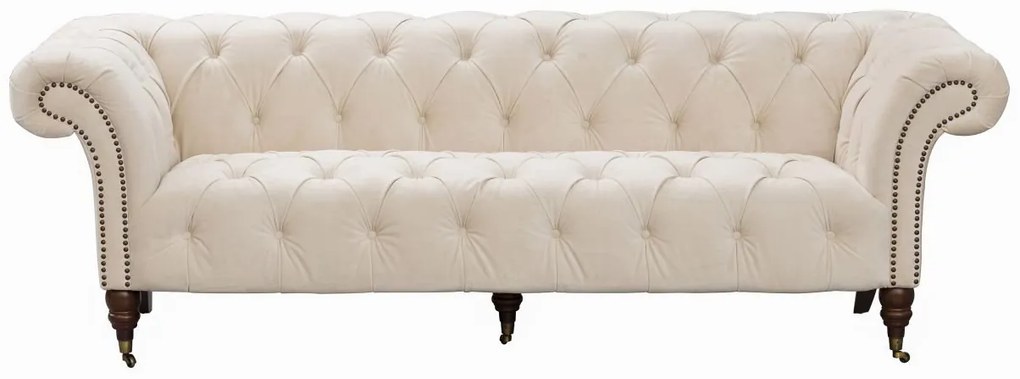 Pohovka Chesterfield Glamour Velvet Cream pre 3 osoby.