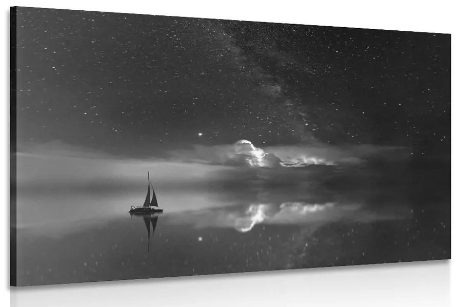 Obraz loďka na mori v čiernobielom prevedení Varianta: 120x80