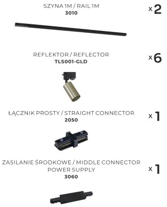 Zuma Line 3022 - Bodové svietidlo v liš. systéme TUBE 6xGU10/35W/230V čierna/zlatá