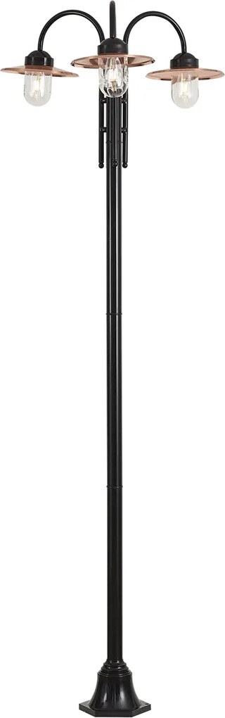 Vonkajšia lampa čierna s meďou 235 cm 3-svetlá IP44 - Mníchov