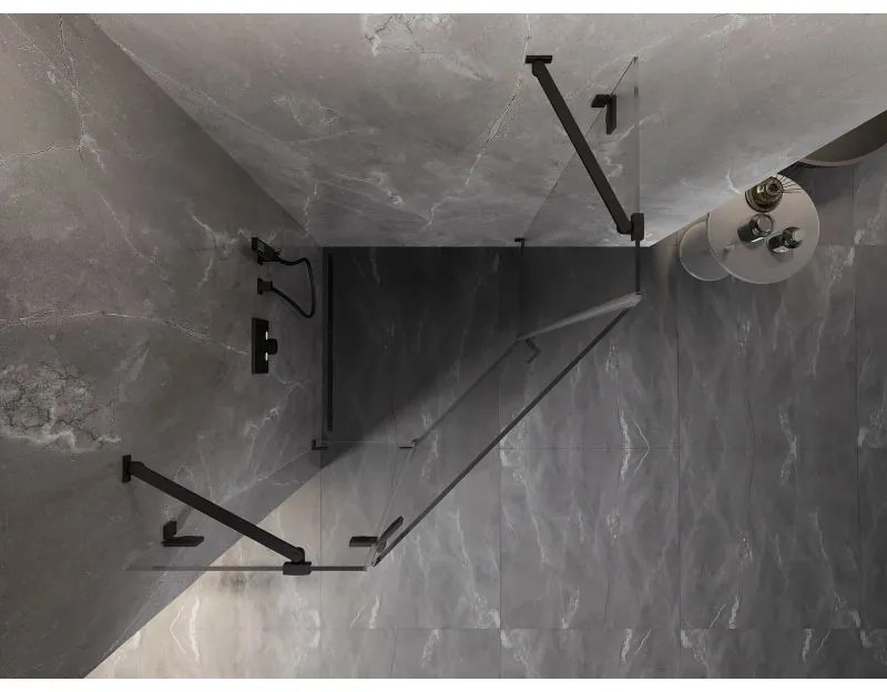 Mexen Lunar, Päťuholníkový sprchový kút Mexen Lunar naklápací doľava 100 x 100 cm, 8mm číre sklo, čierny profil, 831-100L-100P-70-00-L