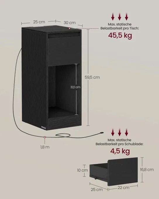 Set dvoch nočných stolíkov s LED osvetlením LET710B01 (2 ks)