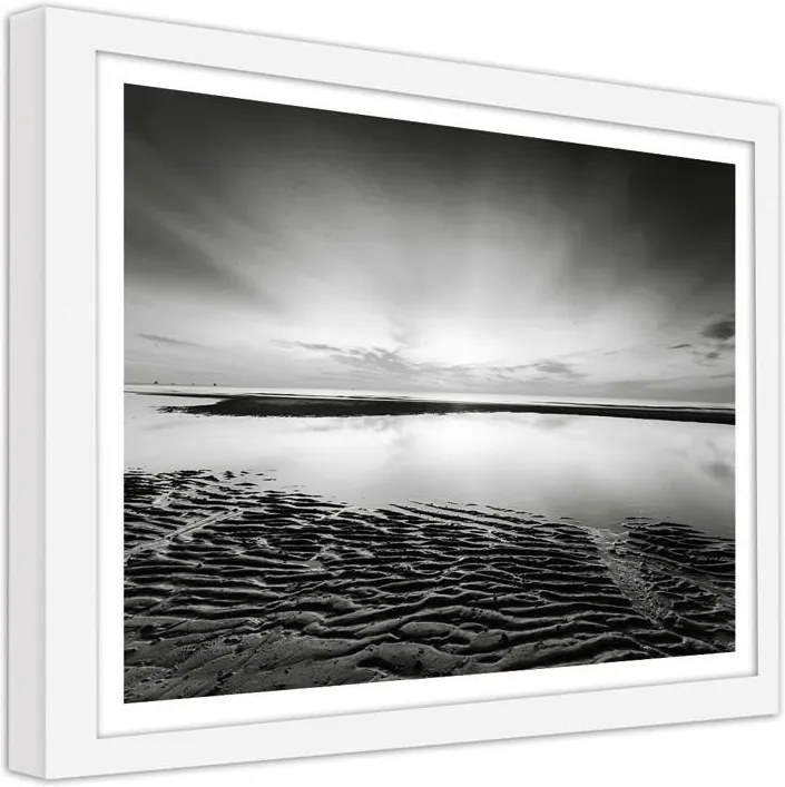 CARO Obraz v ráme - Wavy Sea Shore Biela 40x30 cm