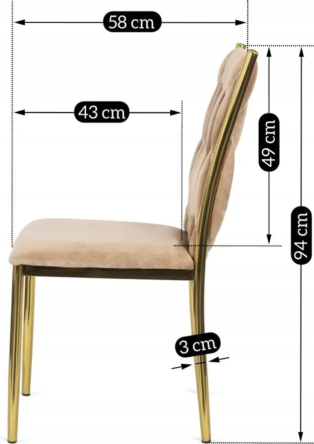 Designová jídelní židle Dan samet béžová/zlatá