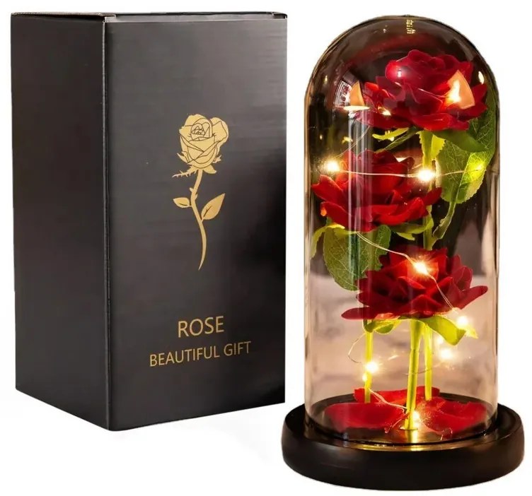 DexXer Sada 3 večných ruží v skle s LED osvetlením Eternal Rose