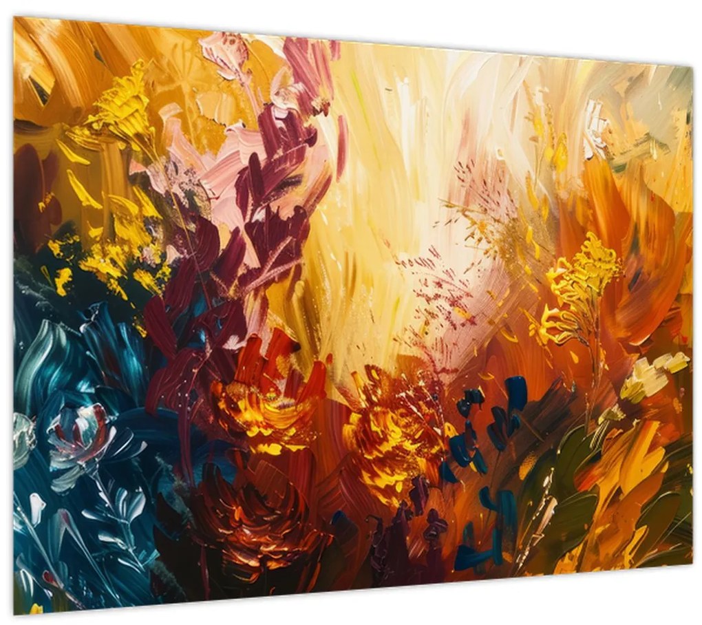 Sklenený obraz - Abstraktná maľba kvetov (70x50 cm)