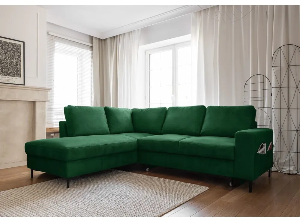 Tmavozelená menčestrová rozkladacia rohová pohovka (ľavý roh) Lofty Lilly – Miuform