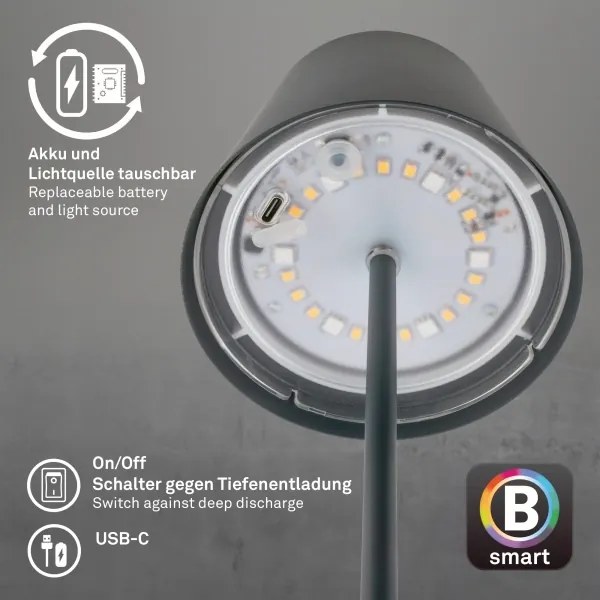 Briloner 7559015-LED RGB stolná lampa COLORIS 3,5W/5V IP44 2000mAh Wi-Fi Tuya