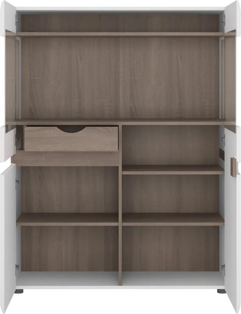 Nízka vitrína Linate, biely lesk/dub