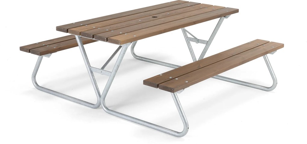 Záhradný stôl s lavicami, 1800x1800 mm, hnedá