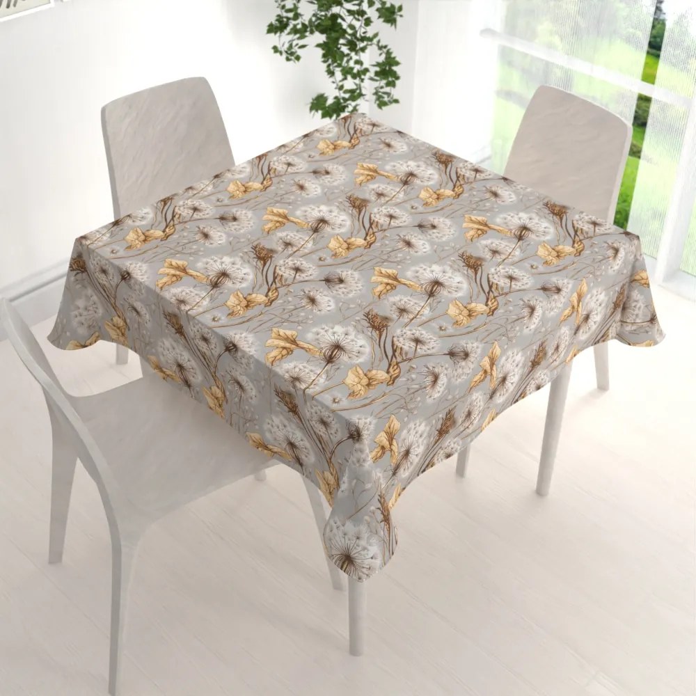 Biante Bavlnený štvorcový obrus Sandra SA-517 Jesenné púpavy na sivom 110x110 cm