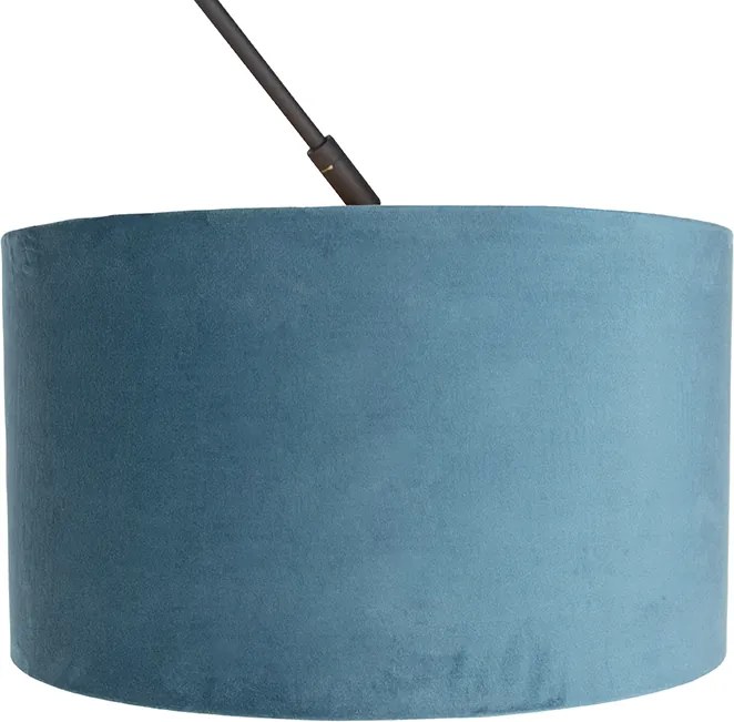 Závesné svietidlo čierne s modrým zamatovým tienidlom so zlatom 35 cm - Blitz