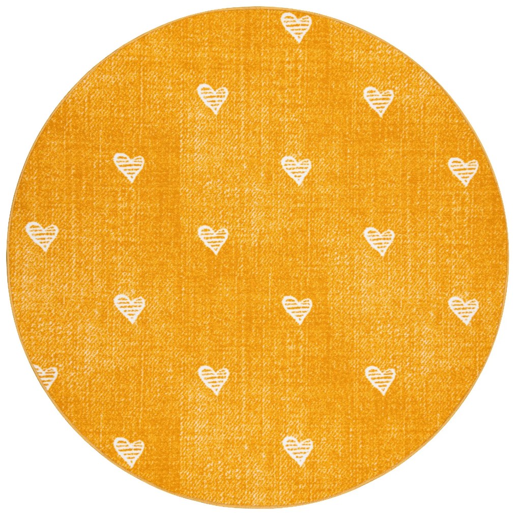 Okrúhly koberec pre deti HEARTS Jeans, vintage srdce - oranžová Veľkosť: kruh 150 cm
