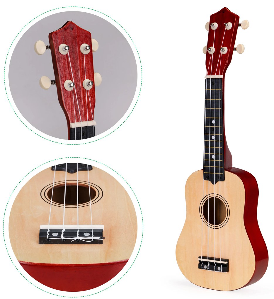 Detská gitara so 4 nylonovými strunami, drevená