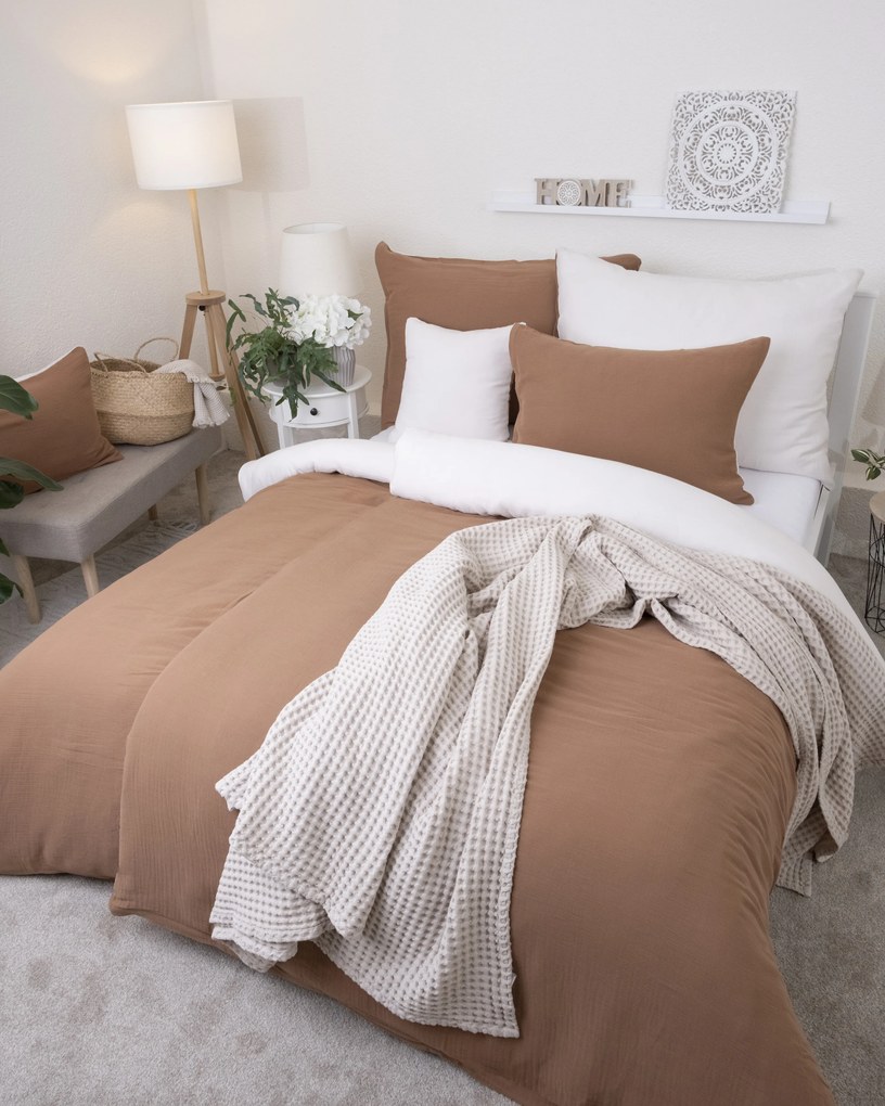 Predĺžené mušelínové obliečky Alexia Duo – hnedá/krémová