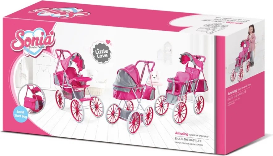 LEAN Toys Kočiar pre bábiky Kovová taška Veľké kolesá Ružová