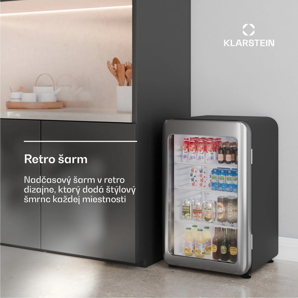 Klarstein Audrey Evo chladnička na nápoje, Retro dizajn, sklenené dvere, 113 L, EEK C