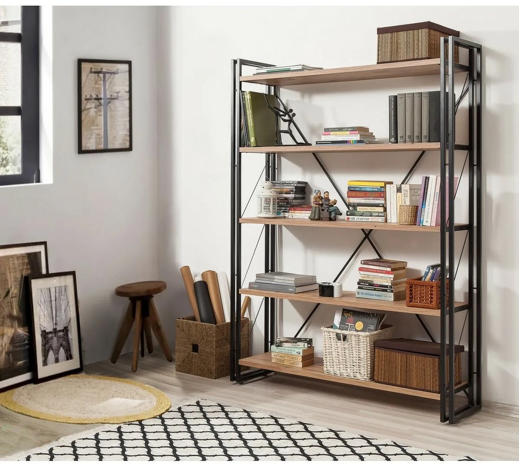 Regálová jednotka Cosmo Fix Black a Atlantic Pine, L