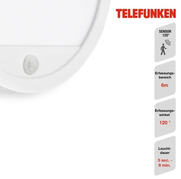 Telefunken 313706TF-LED Vonkajšie nástenné svietidlo so senzorom LED/15W/230V IP44