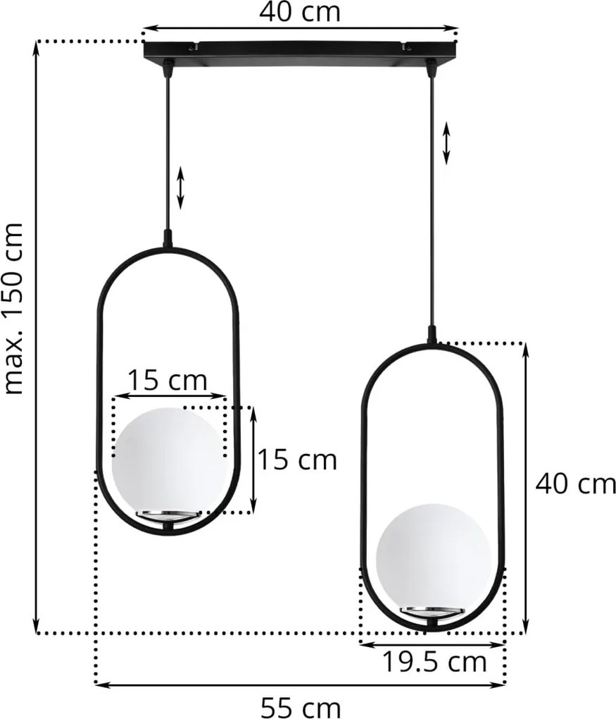 Závesné svietidlo Florence, 2x biele sklenené tienidlo, b/ch, UI