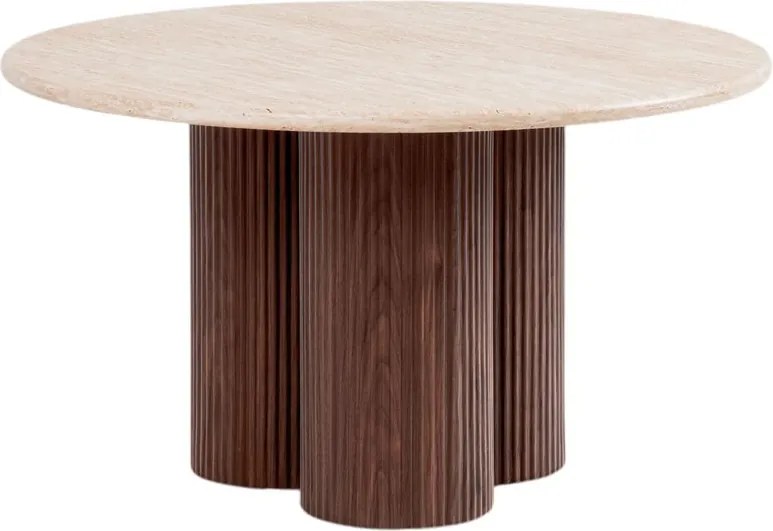 Okrúhly konferenčný stolík Massia 80 cm do obývačky - travertín / orech