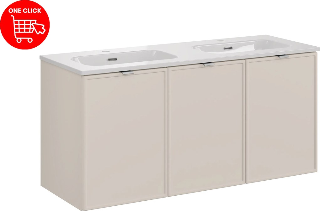 Comad Kúpeľňová skrinka s keramickým dvojumývadlom Bella Cashmere 120 cm - kašmír