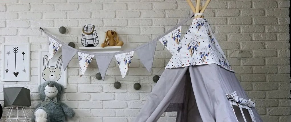 Dekoračná vlajková girlanda LAPAČ SNOV - sivá / ecru biela