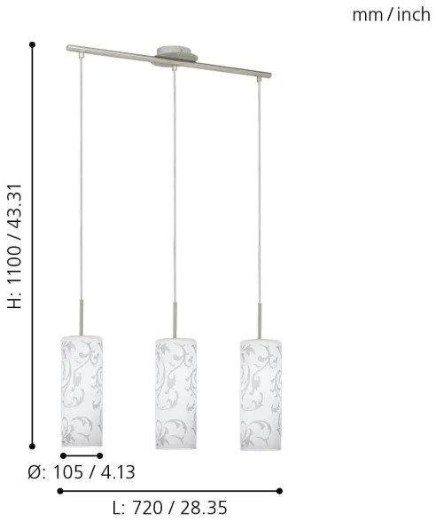 EGLO 90048 - Luster závesný AMADORA 3xE27/60W/230V