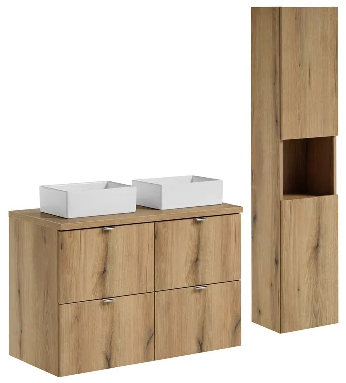 Kúpeľňová zostava Nova Oak Gaja so skrinkami a umývadlom 100 cm dub evoke/biela