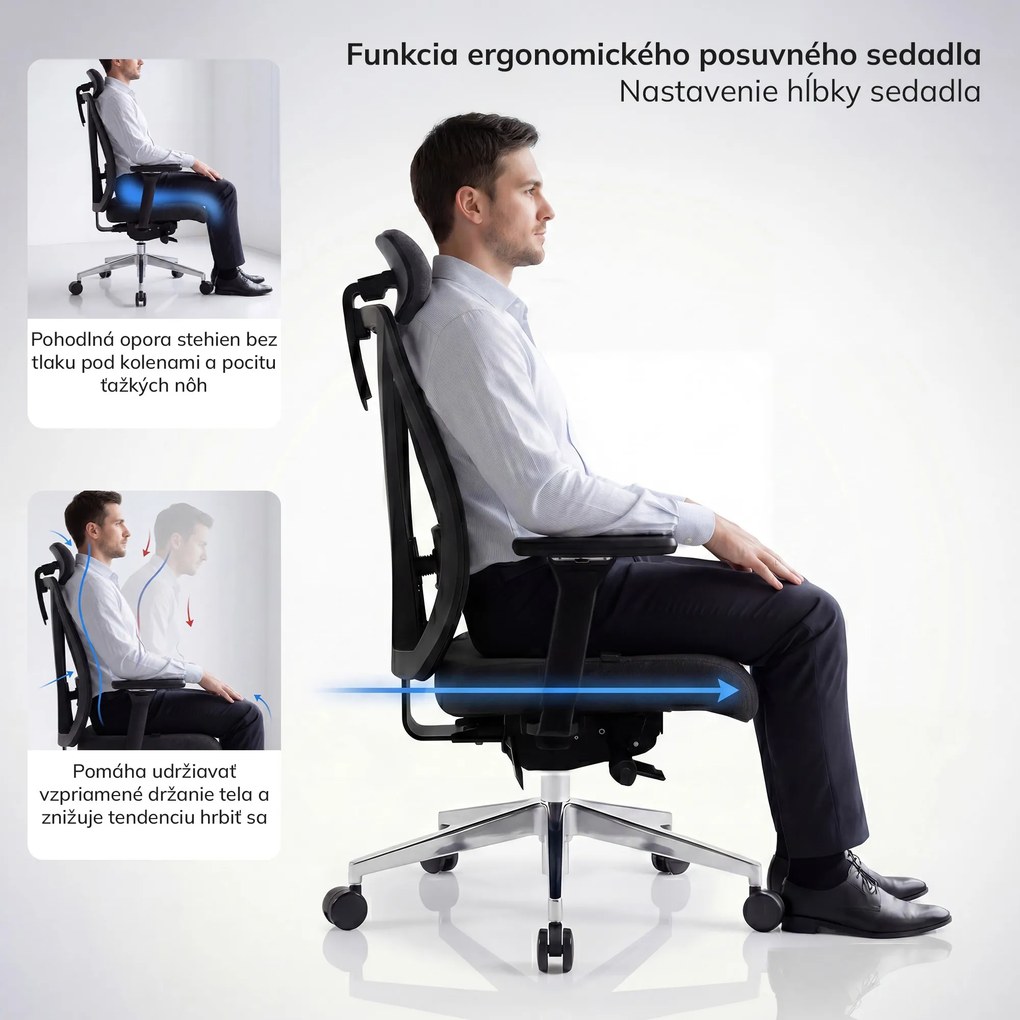 Ergonomická otočná kancelárska stolička, tmavošedá: VECTOR