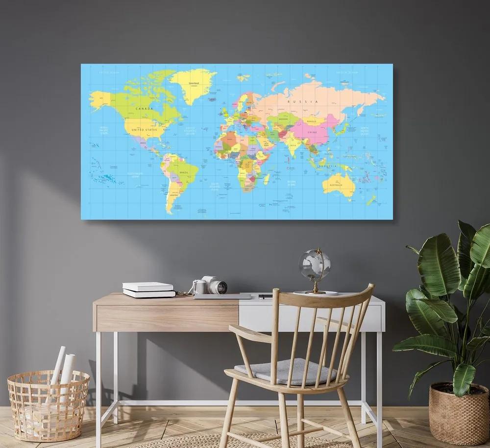 Obraz na korku prehľadná mapa sveta na modrom pozadí