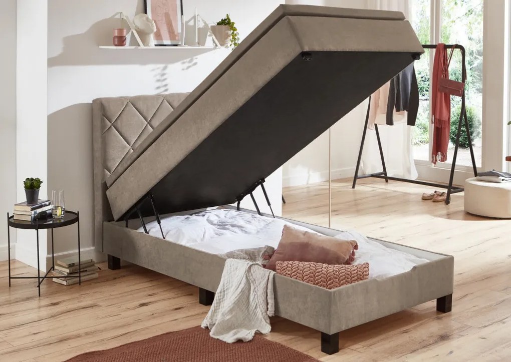 Posteľ Jeff 100x200 cm, svetlohnedá látka