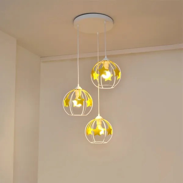 Detský luster na lanku STARS 3xE27/15W/230V žltá/biela