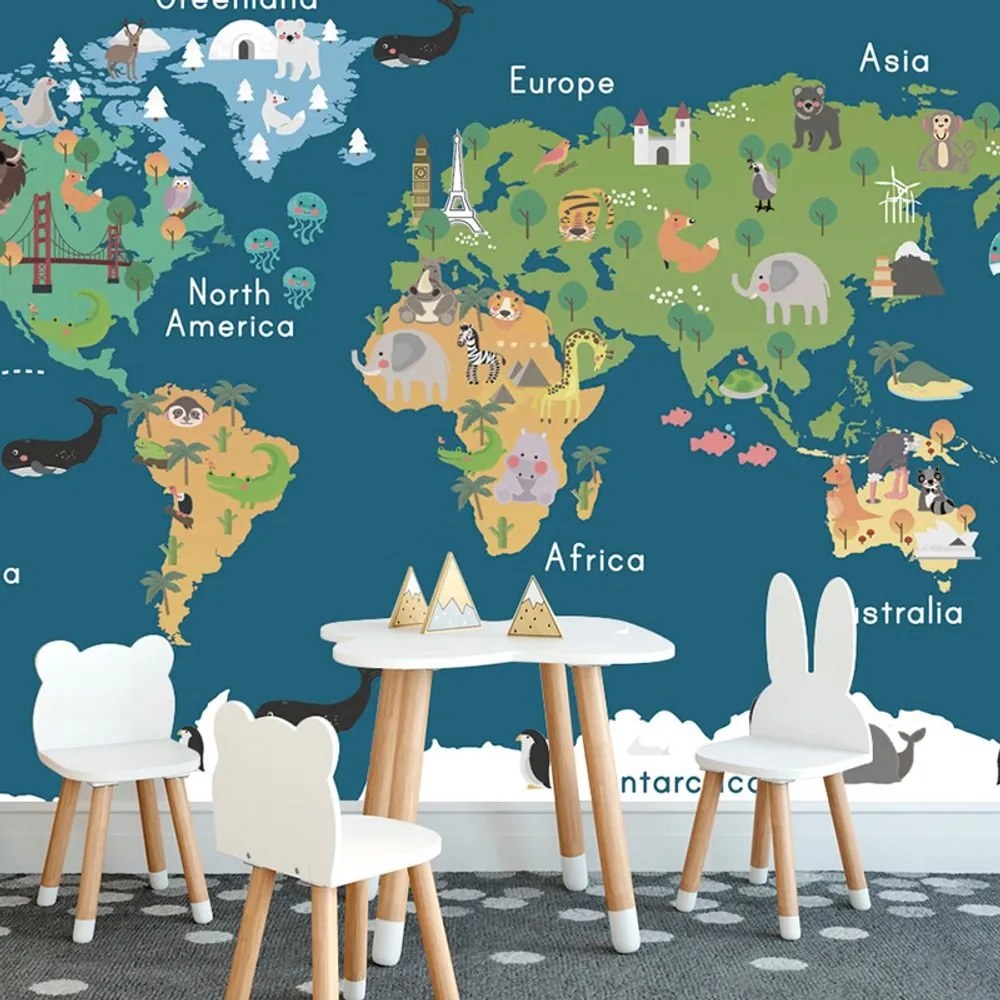 Samolepiaca tapeta mapa sveta pre deti - 300x200