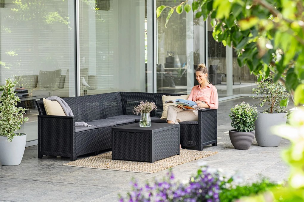KETER EMMA CORNER 6 SEATER Set záhradný s úložným stolom, grafit/sivá 17210758