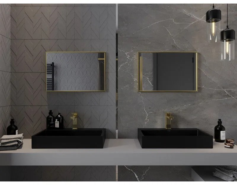 Mexen Loft, obdĺžnikové kúpeľňové zrkadlo 60 x 40 cm, farba rámu zlatá lesklá, 9852-060-040-000-50