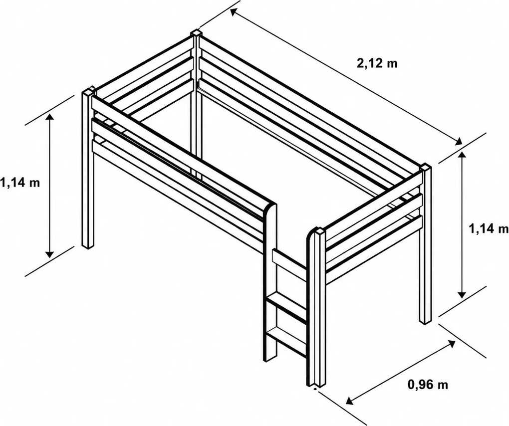 Detská vyvýšená posteľ z masívu 200x90 cm – biela farba